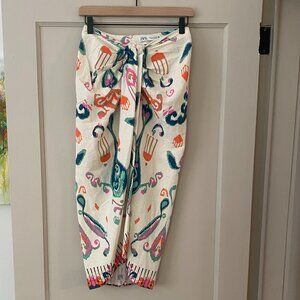 Zara Pareo Linen Blend Knot Wrap Look Midi Skirt: Size XS